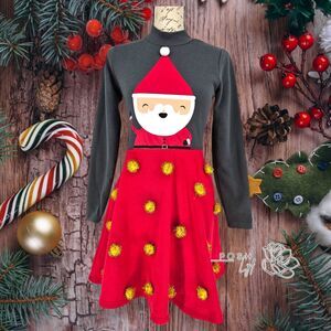 Ugly Sweater Santa Christmas Fit and Flare Long Sleeve Dress Mighty Fine XS